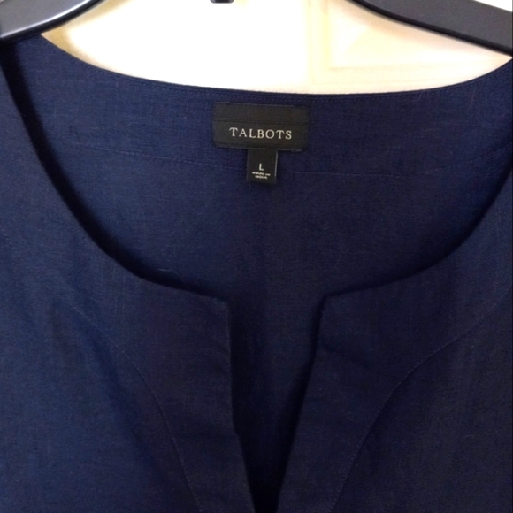 Talbots Dress Blue 100% Linen Embroidered Palm Trees Sailboat Beach Size L - Picture 4 of 15